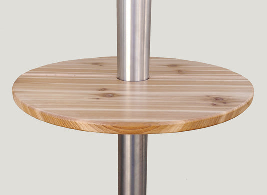 A glamping pole table to be used with luxury tents or star canopies