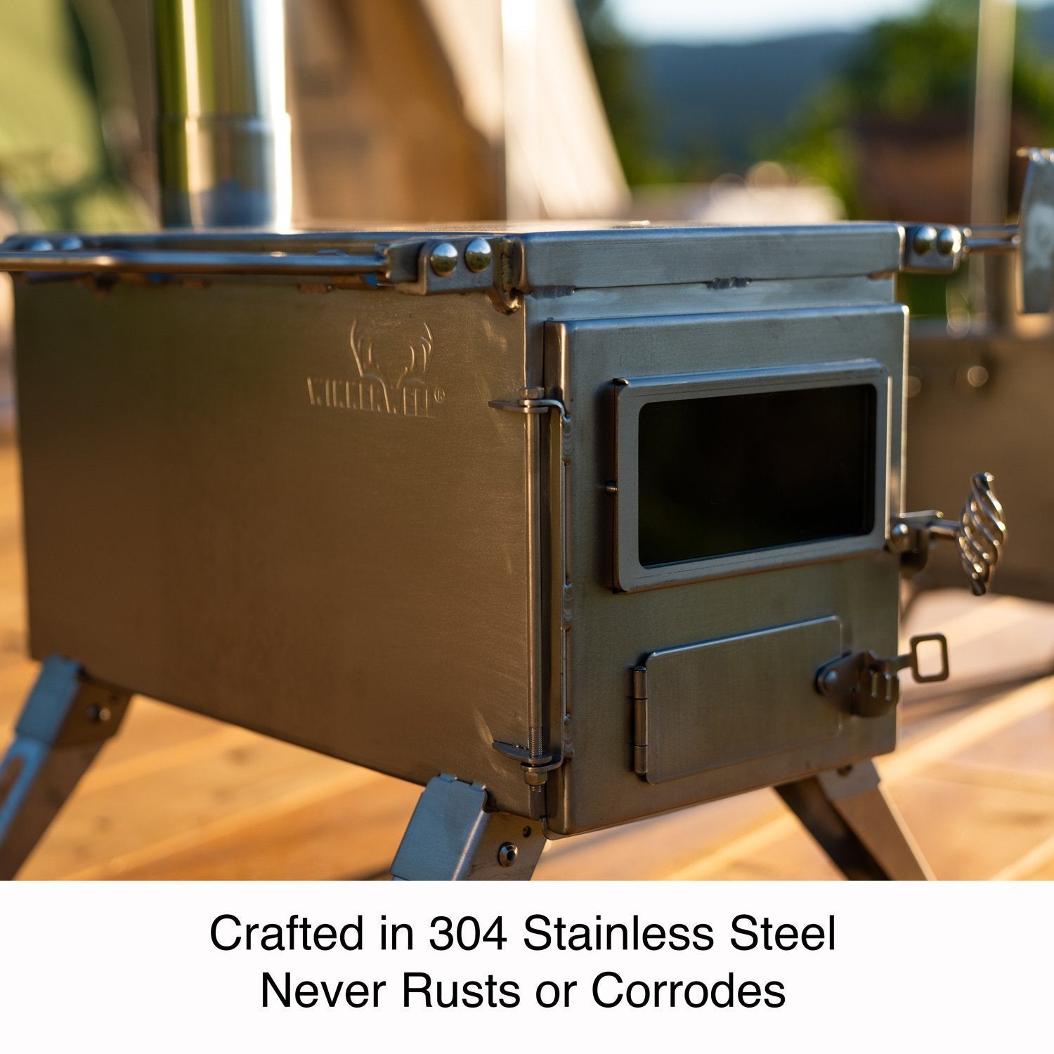 Winnerwell Nomad stove for glamping showing its exceptional construction and finish
