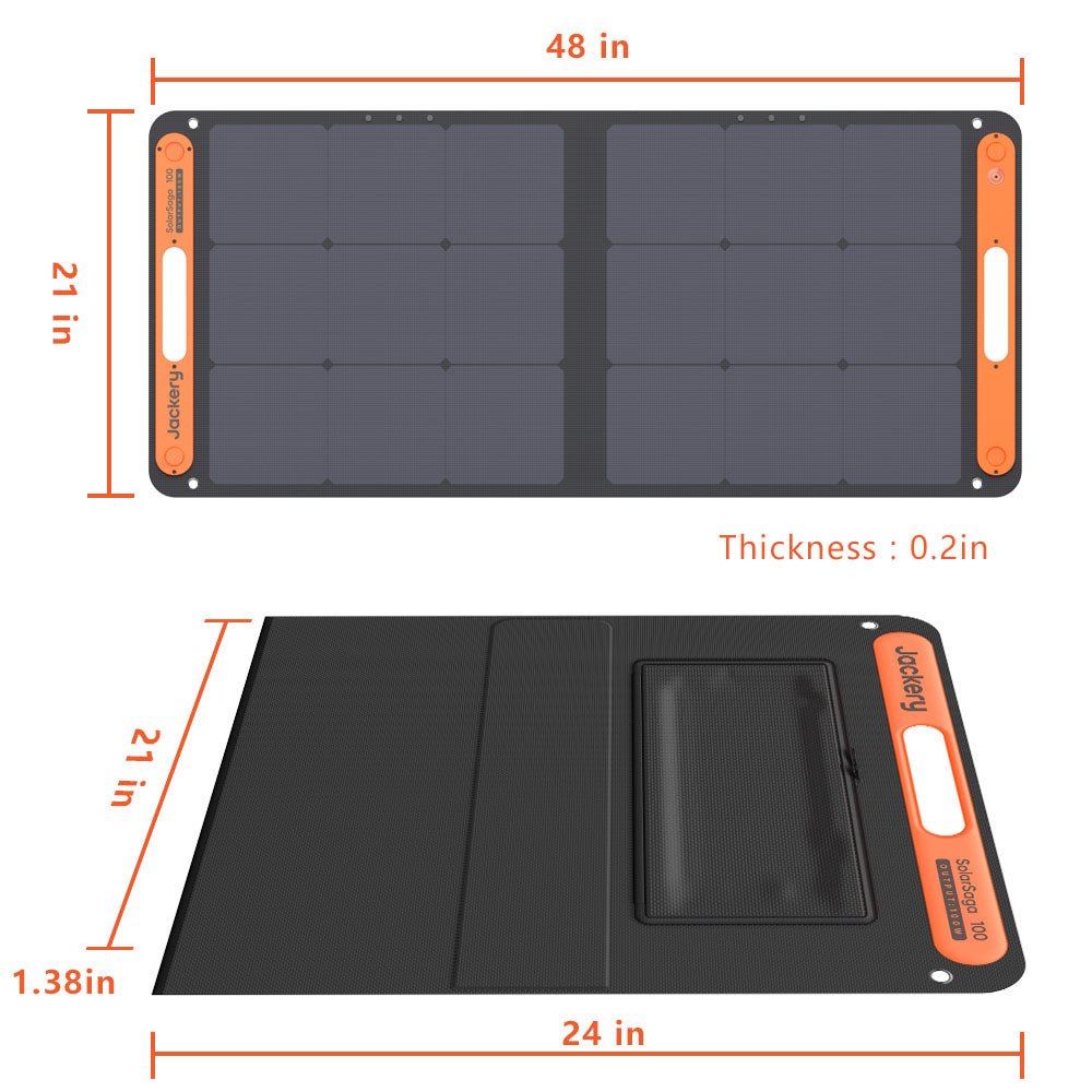 Solar panel with dimensions and thickness indicated