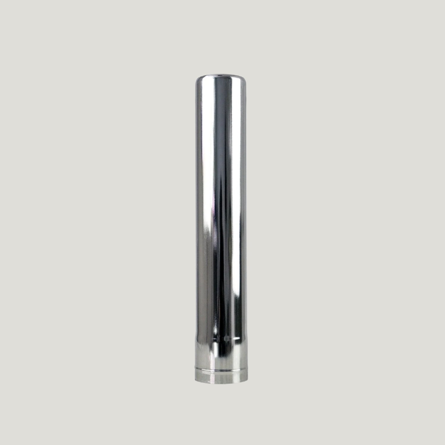 A cylindrical silver stainless steel pipe section against a white background.