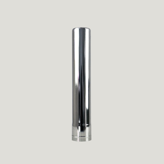A cylindrical silver stainless steel pipe section against a white background.