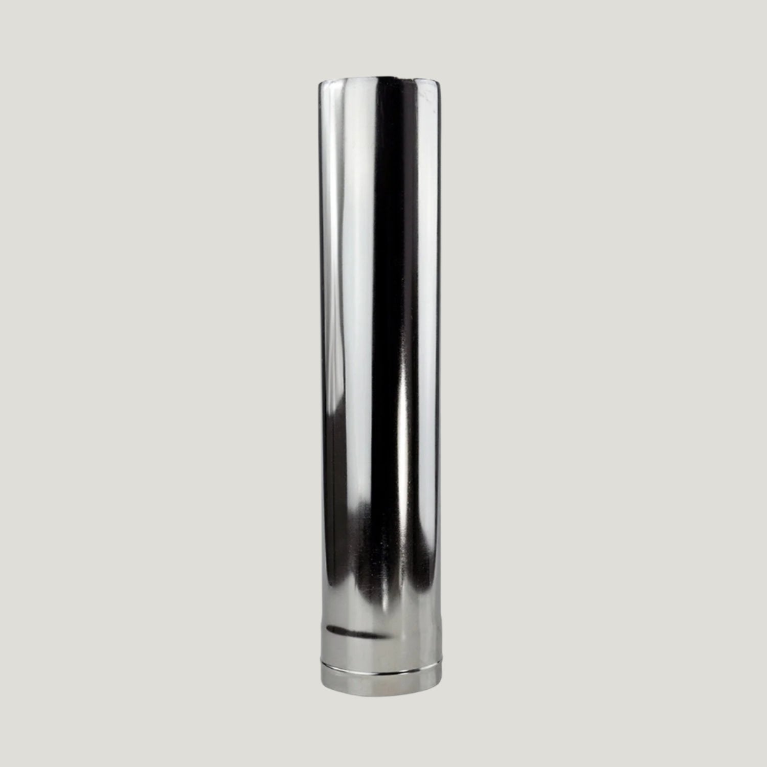 A silver stainless steel pipe section against a white background.