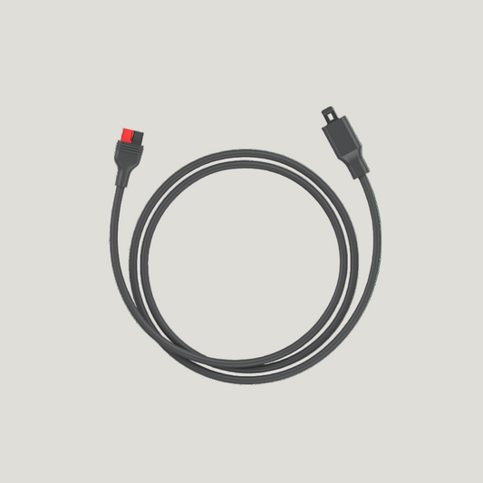 Black cable with two connectors on a transparent background