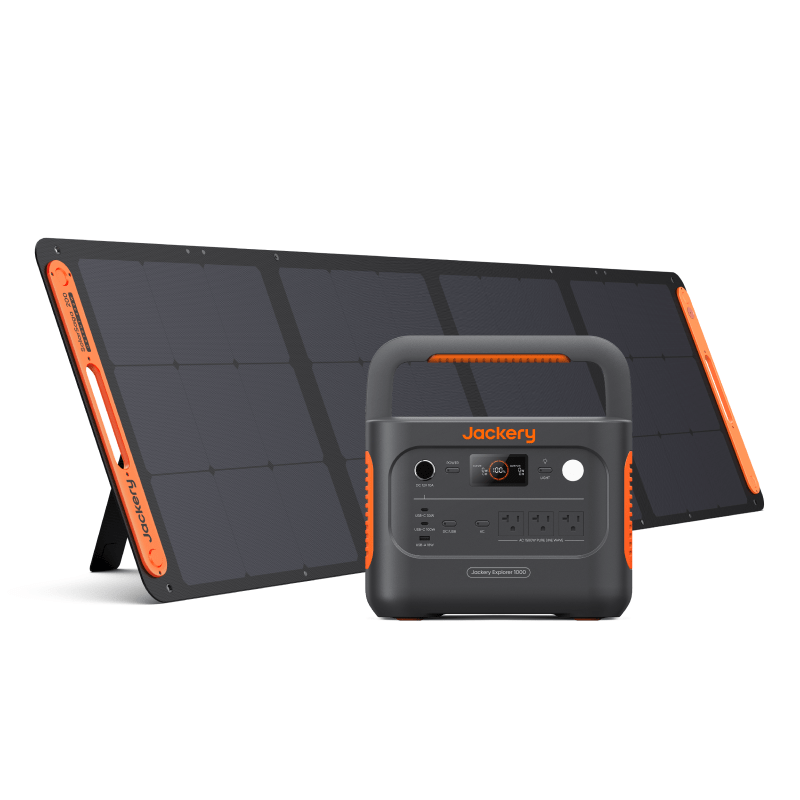 Jackery portable power station with solar panel on a white background