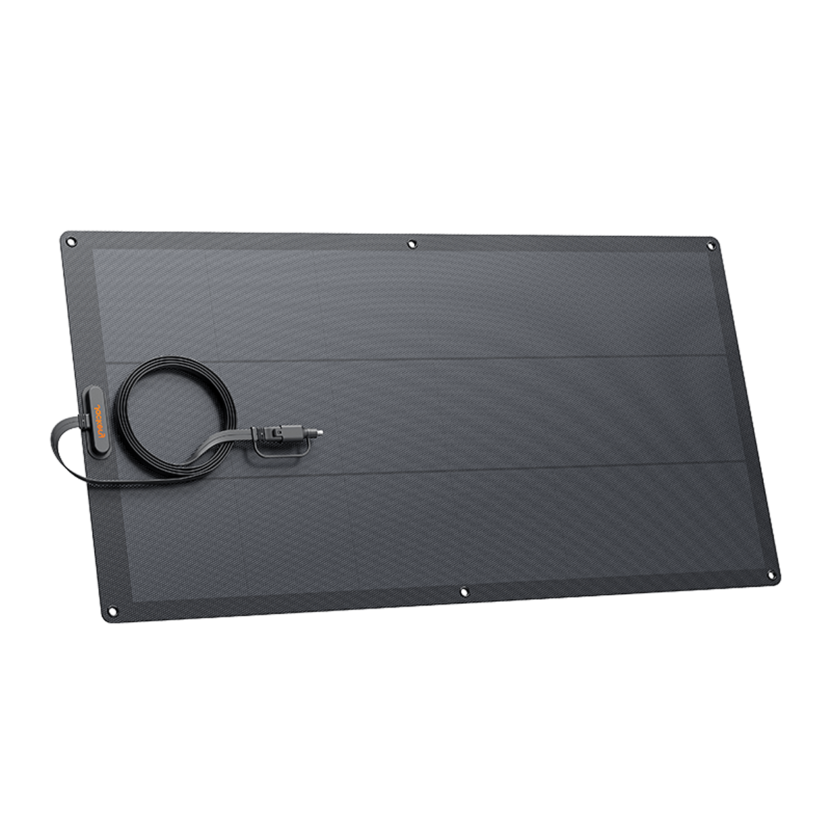 Black solar panel with cable on a white background