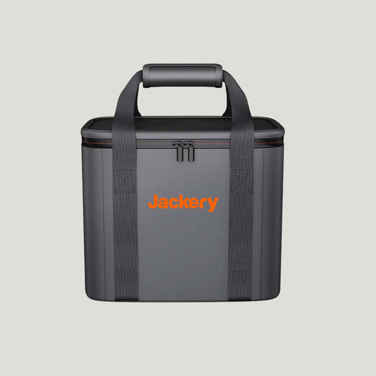 Gray cooler bag with 'Jackery' logo on a white background