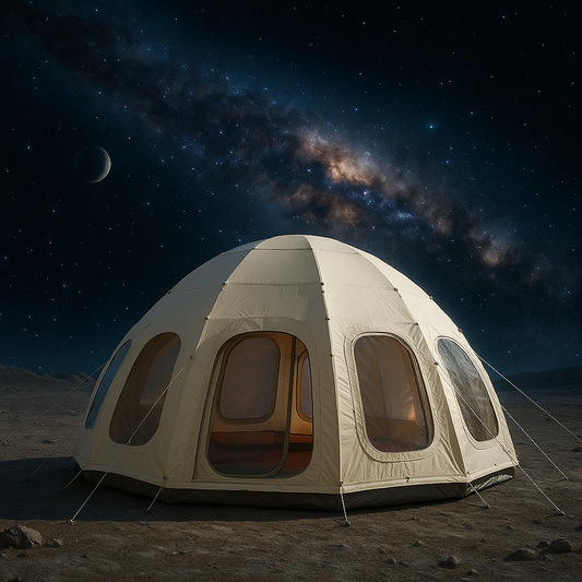 Modern inflatable tent with air beam technology at campground