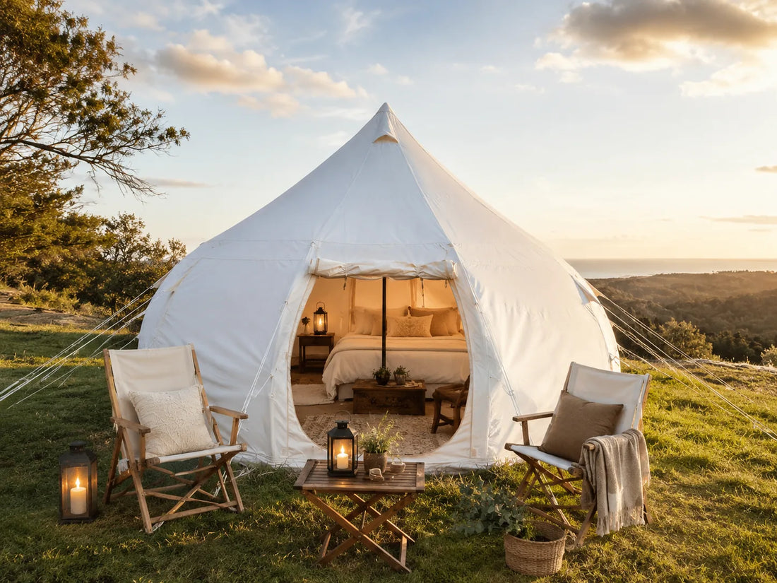 Furnished glamping tent representing a complete guide to common glamping tent buyer questions