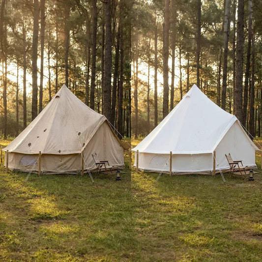 Close-up comparison of Oxford canvas and traditional cotton canvas tent fabric showing texture and weave differences