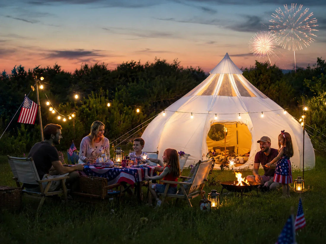 A Wilderness Resource glamping tent set up outdoors representing the veteran-owned company's story and values
