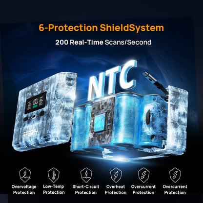 NTC device with ice effects and text about 6-Protection ShieldSystem on a dark background