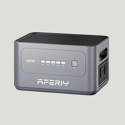 Gray power bank with Aferiy branding on a white background