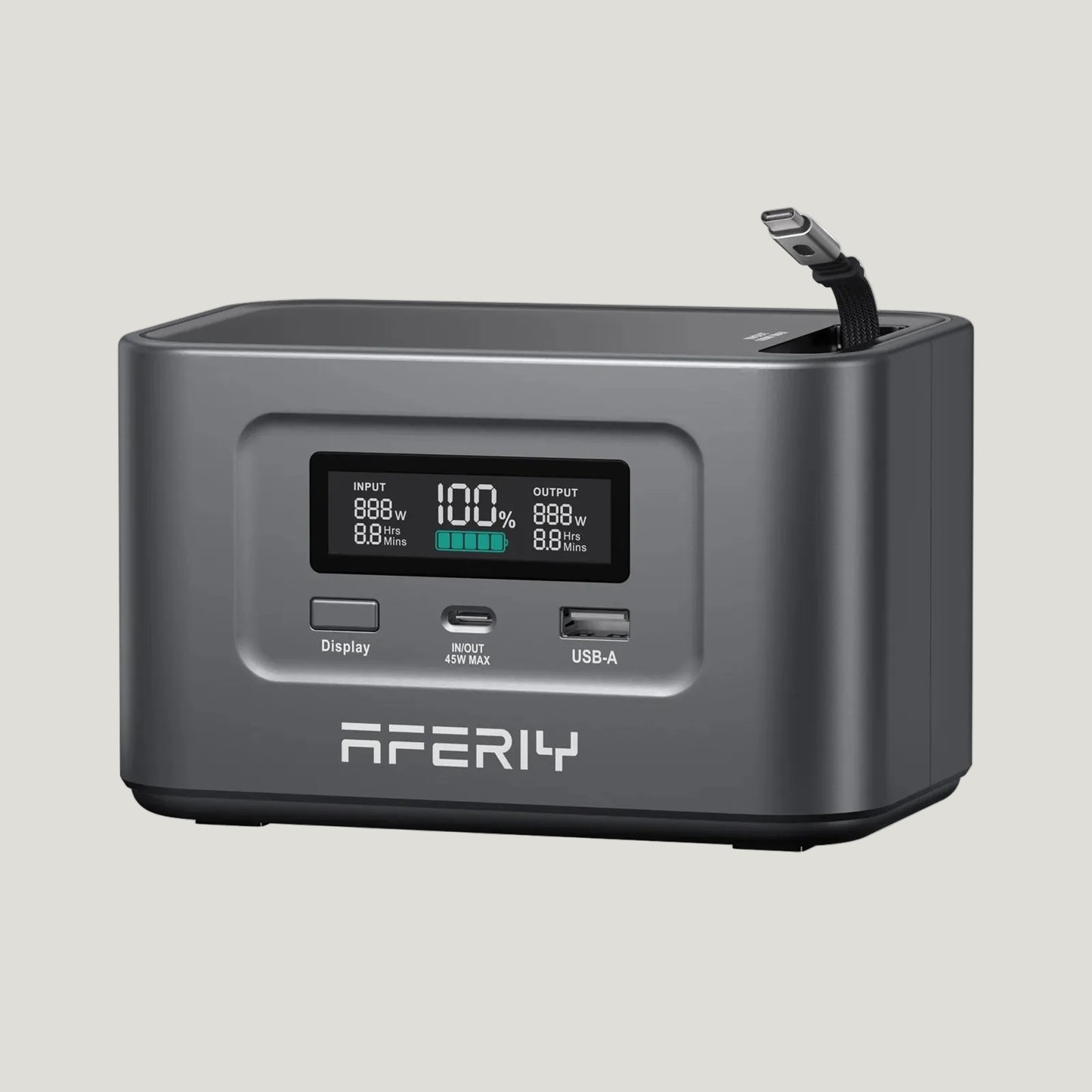 Aferiy power station with digital display on a white background