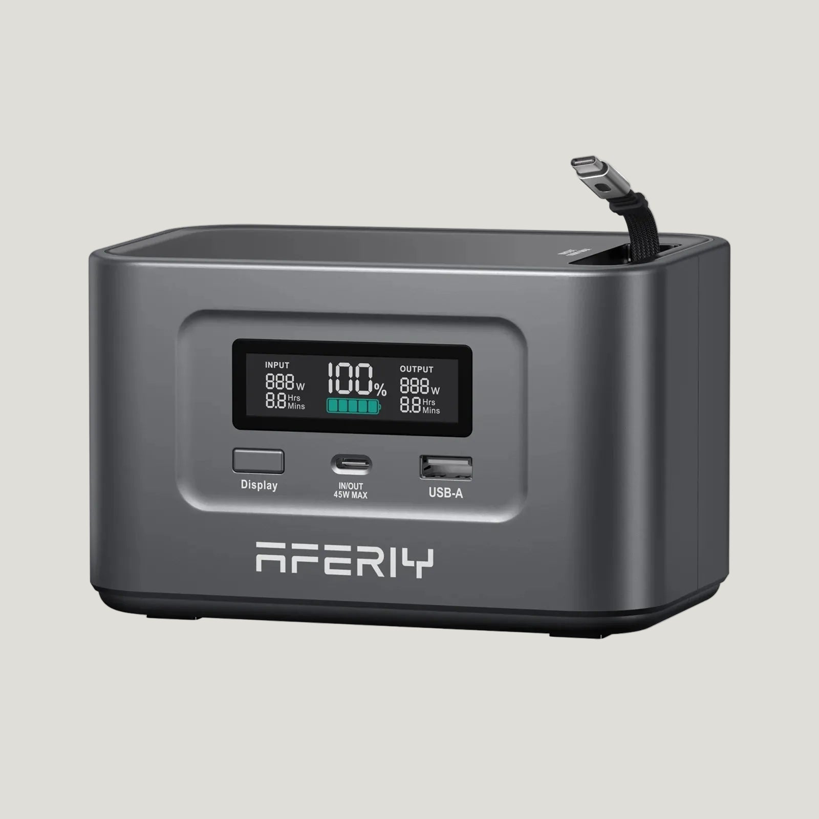 Aferiy power station with digital display on a white background