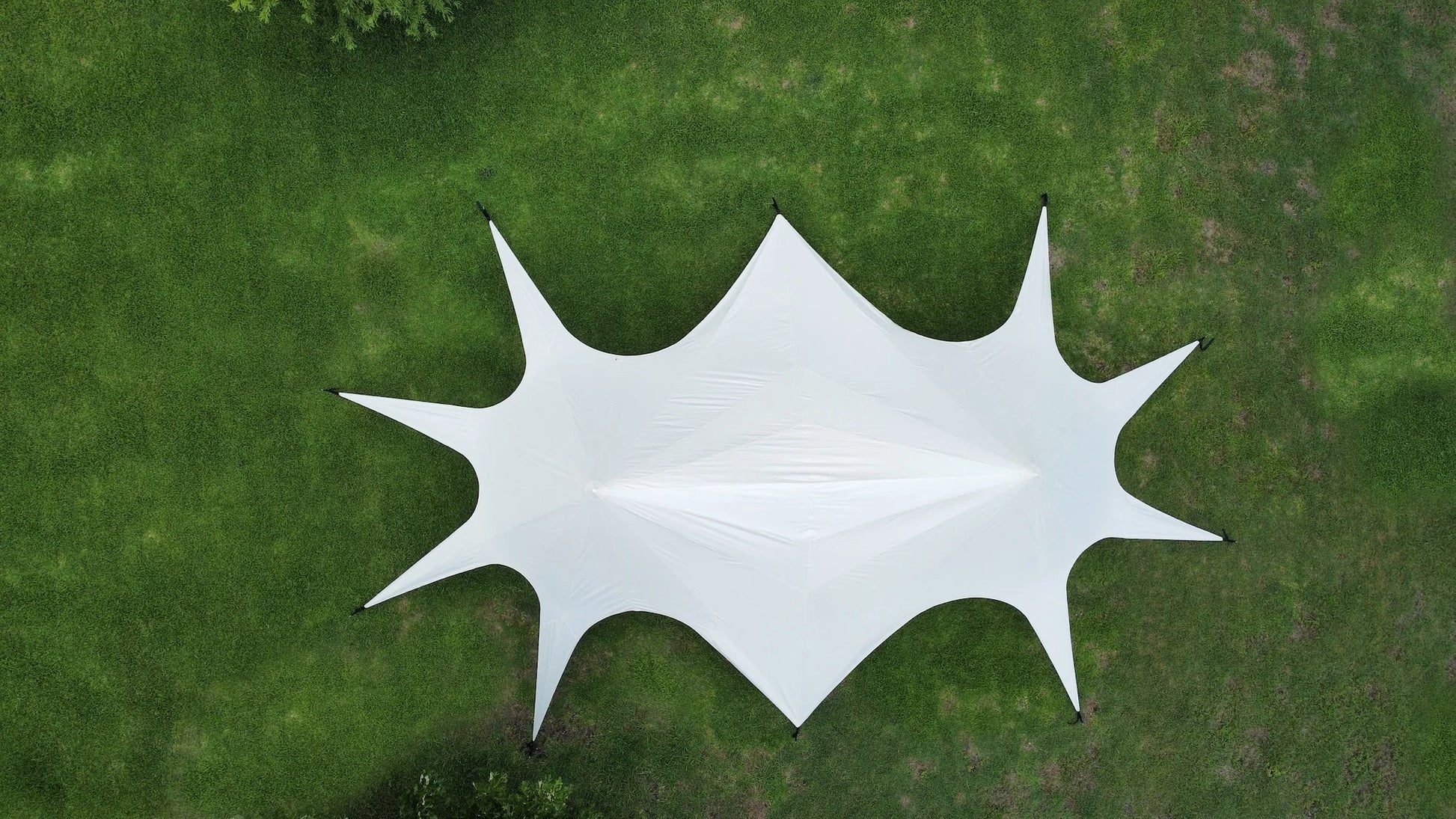 White twin star canopy on a grassy field