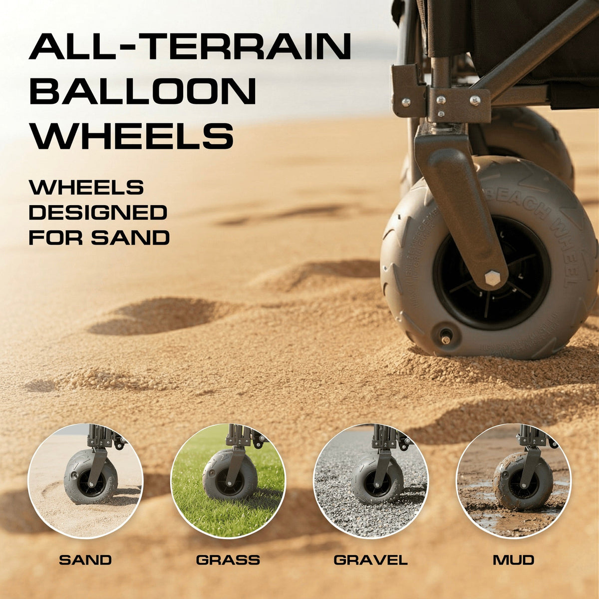 Black LUXEL folding beach wagon with big wheels