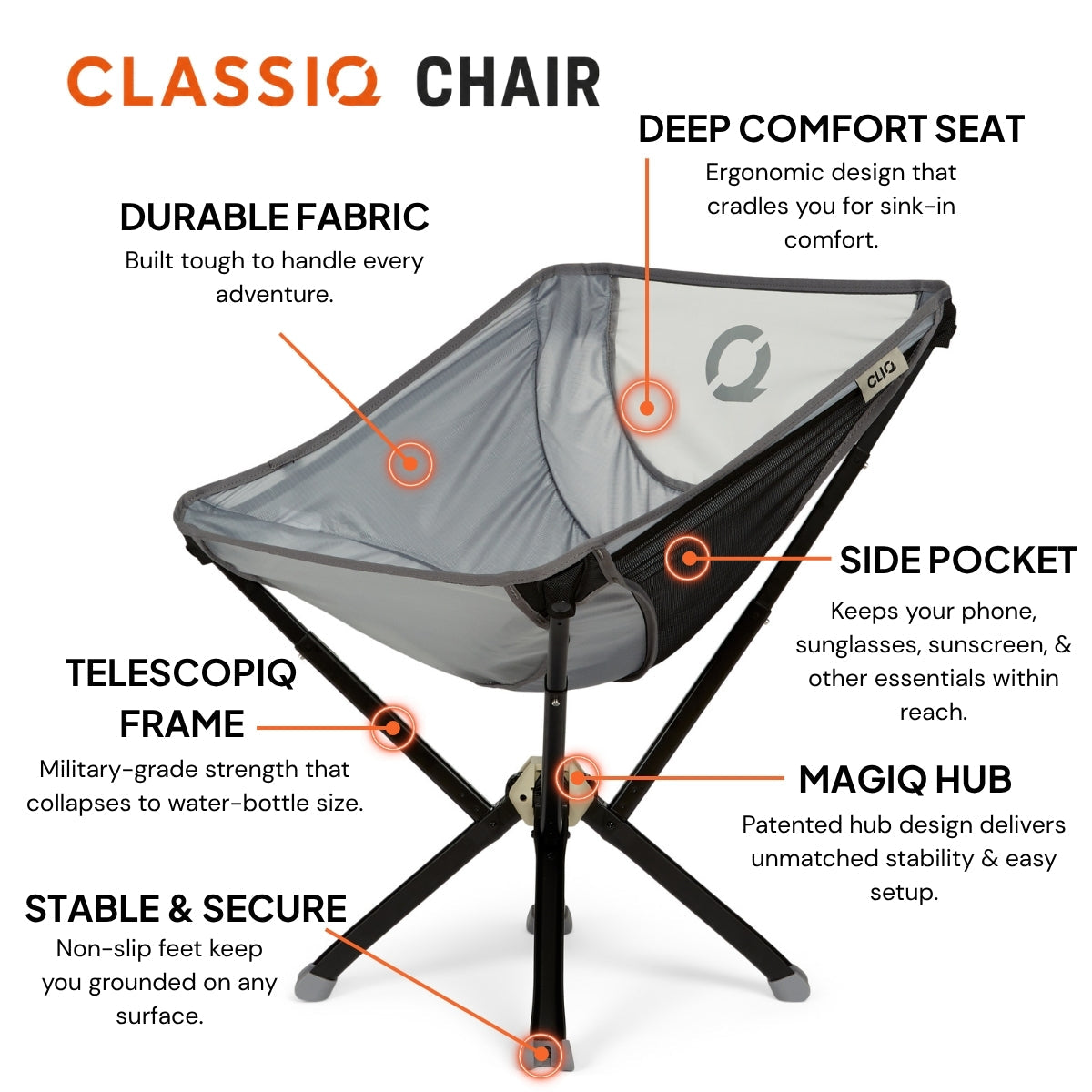 CLIQ ClassiQ camping chair key features