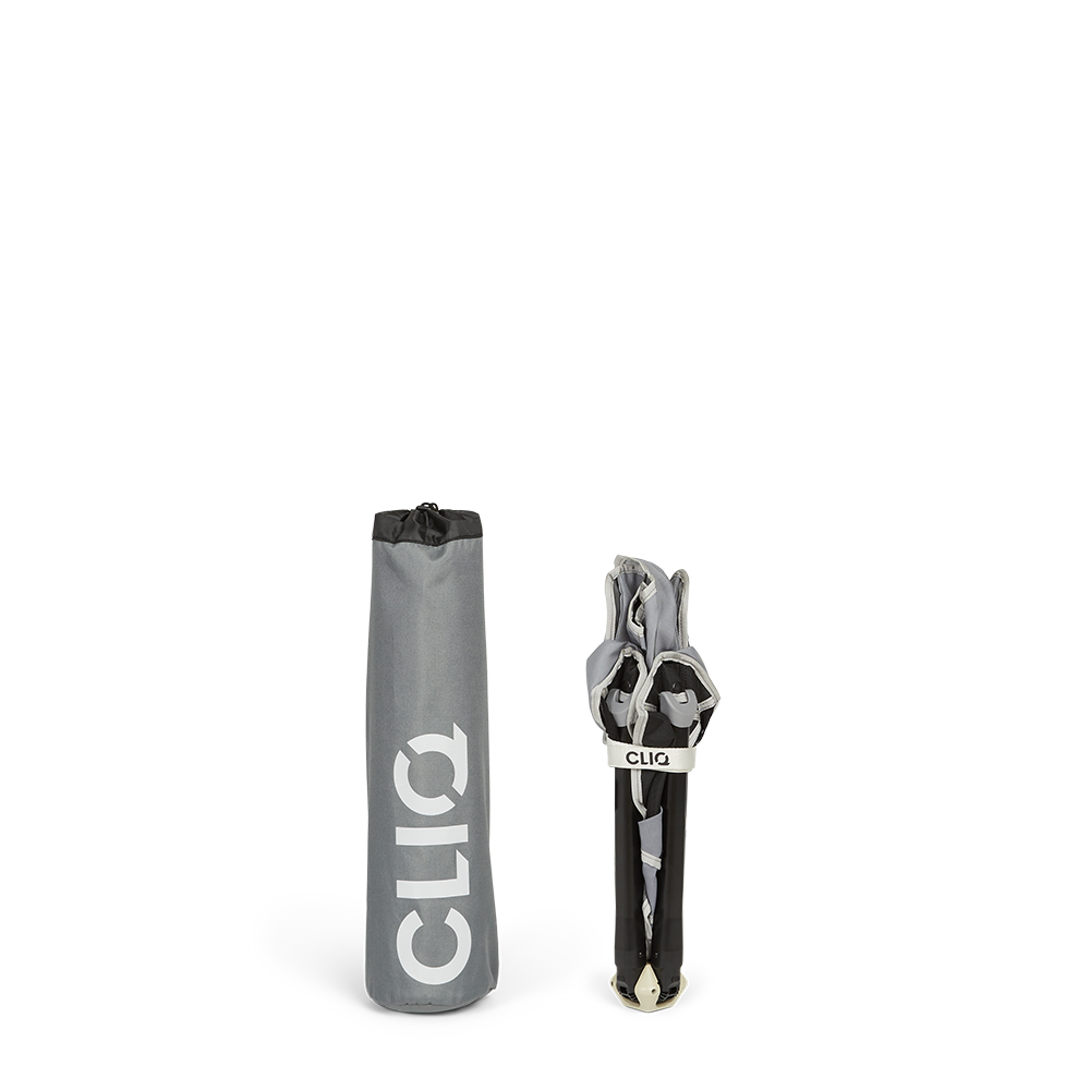 CLIQ EpiQ lounge chair in Quiet Shade folded in its carry bag