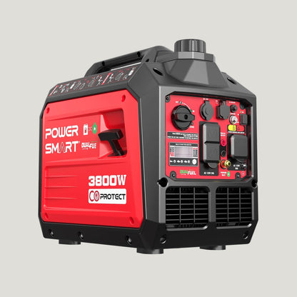 Red and black Power Smart generator on a white background