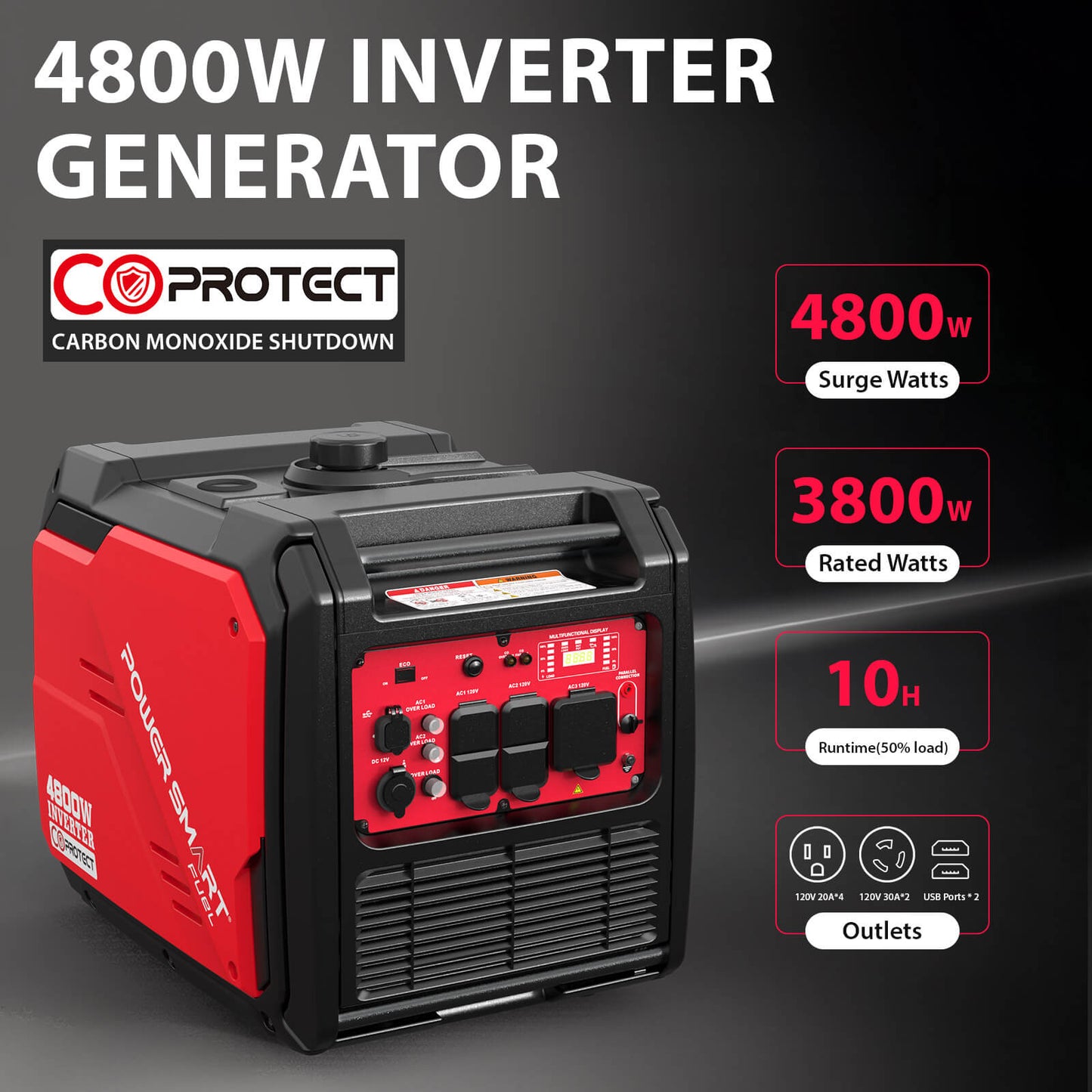 4800W Inverter Generator w/ Wheels Handle Kit & CO Alert HB5046C