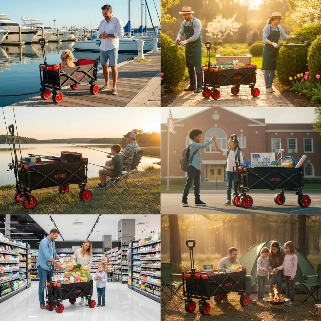 LUXEL compact electric camping cart with dual motor, foldable design