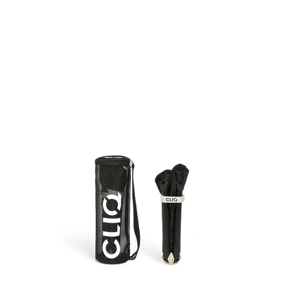 CLIQ MystiQ lounge chair folded in its mesh carry bag