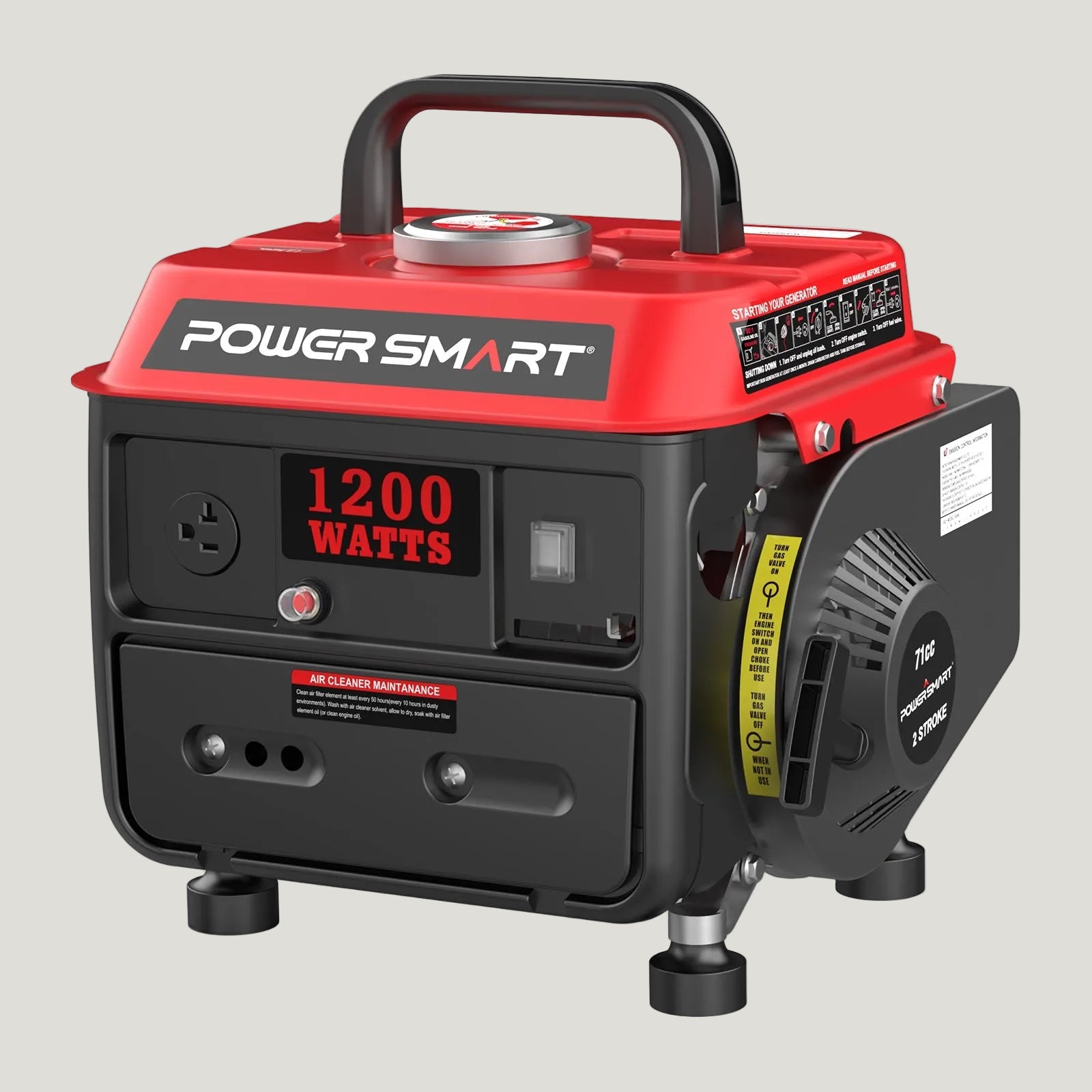 Power smart generator with 1200 watts display on a white background