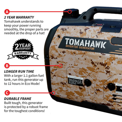 Tomahawk 3000W Camo Inverter Generator, Super Quiet | TG3000i-BRV