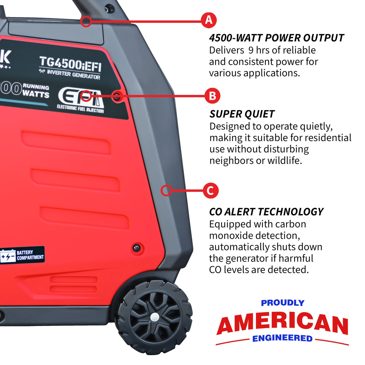 Tomahawk 4500W EFI Inverter Generator, Remote Start | TG4500iEFI