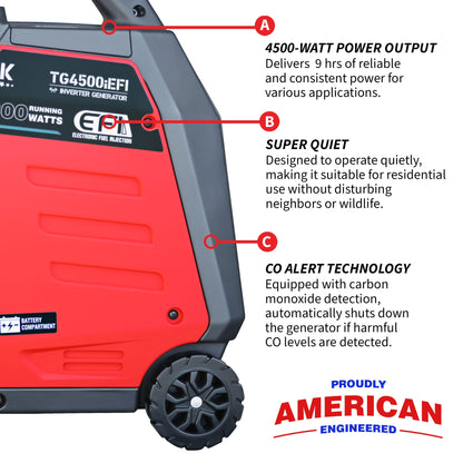 Tomahawk 4500W EFI Inverter Generator, Remote Start | TG4500iEFI