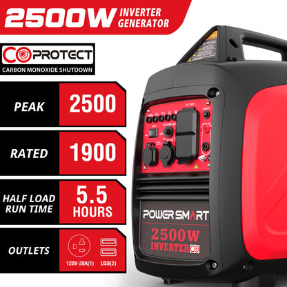 2500W Inverter Gas Generator w/ CO Alert HB5020C