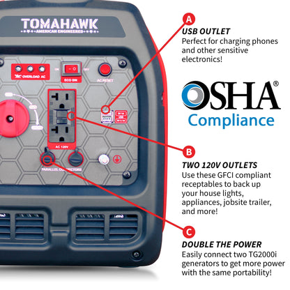 Tomahawk 2000W Super Quiet Inverter Generator for Glamping | TG2000i