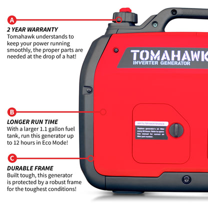 Tomahawk 2000W Super Quiet Inverter Generator for Glamping | TG2000i