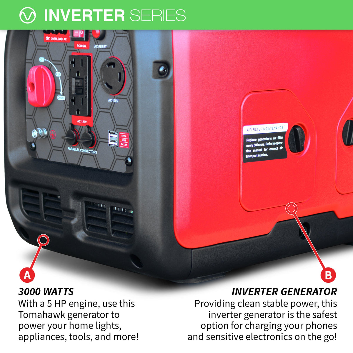 Tomahawk 3000W Super Quiet Inverter Generator for Glamping | TG3000i