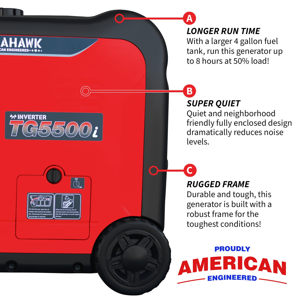 Tomahawk 5500W Super Quiet Inverter Generator for Glamping | TG5500i