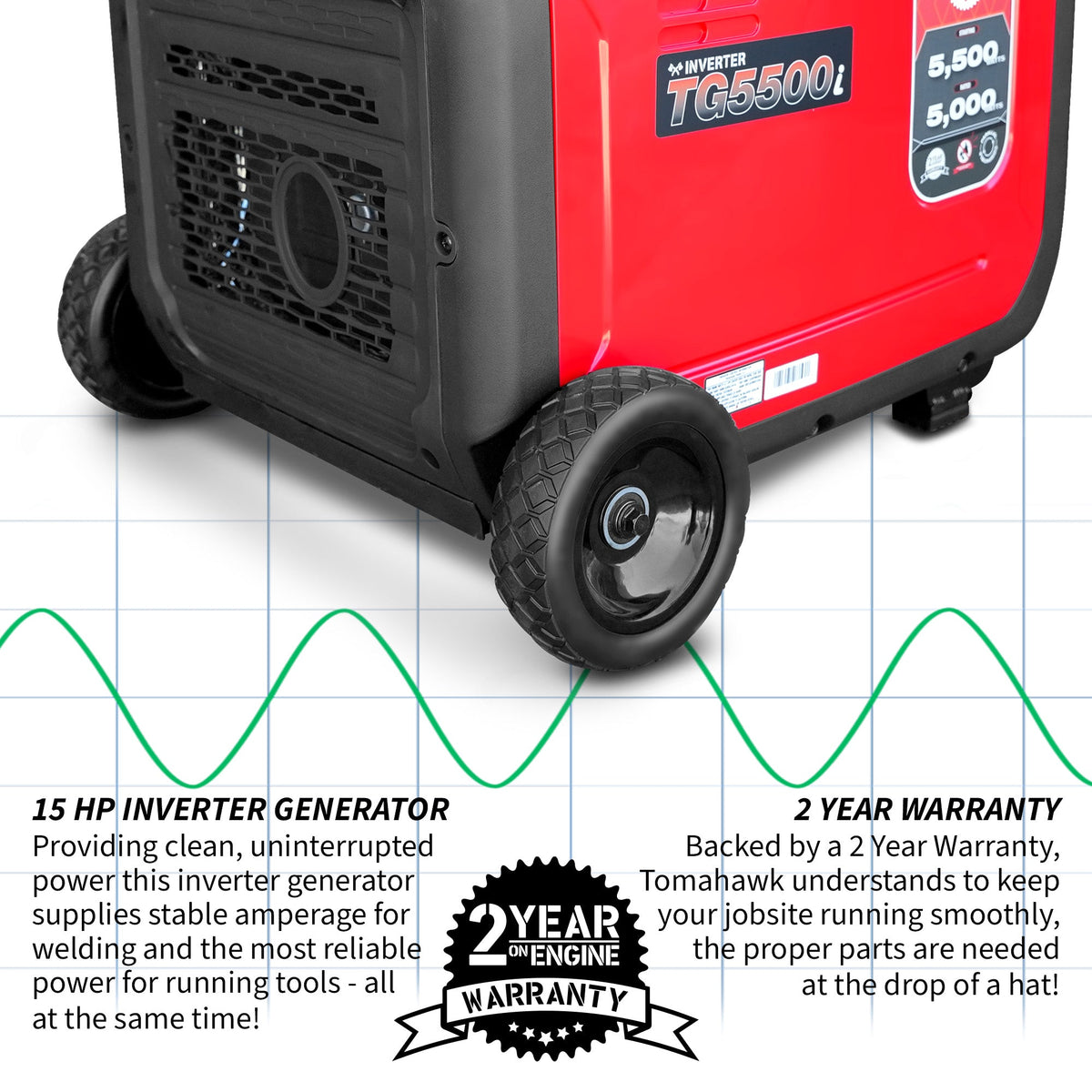 Tomahawk 5500W Super Quiet Inverter Generator for Glamping | TG5500i