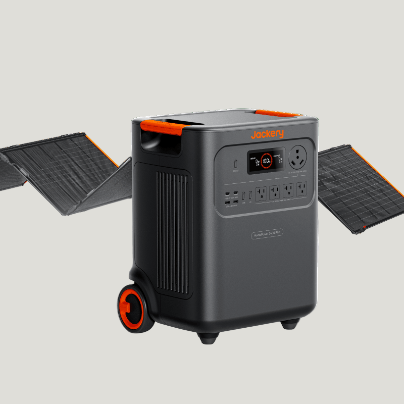 Portable power station with solar panels on a white background