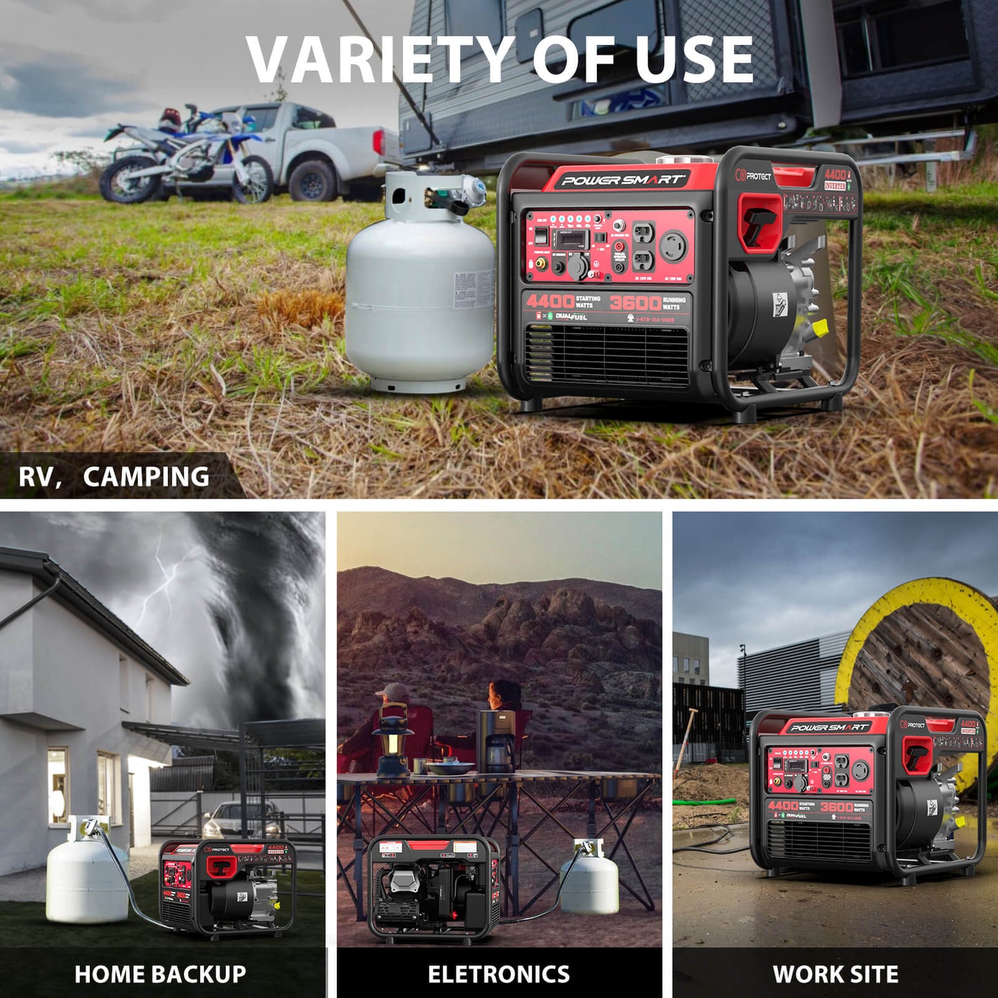 4400W/4000W Gasoline/Propane Duel Fuel Inverter Generator w/ CO Alert MB5040DC-W