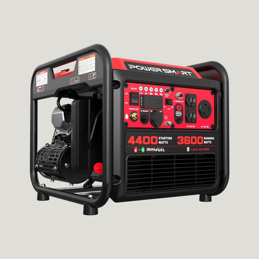 Power smart generator with red and black design on a white background