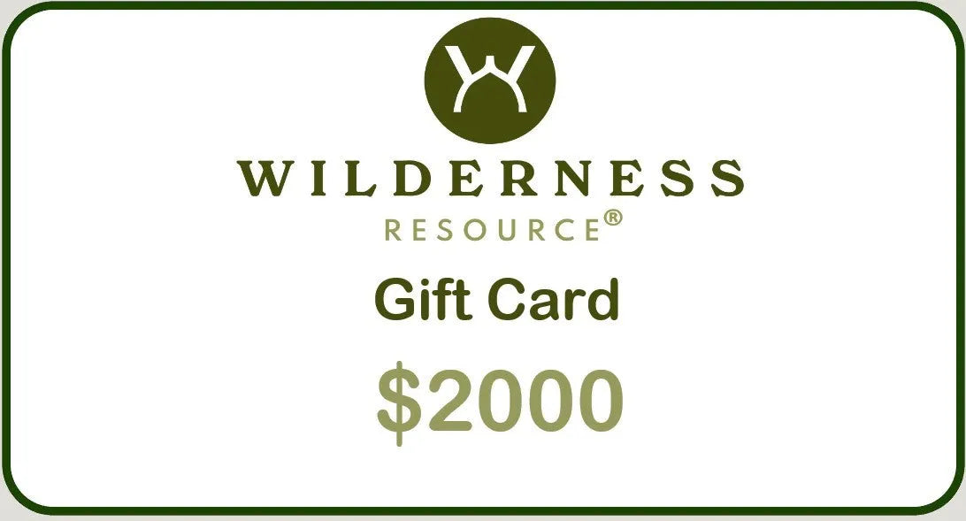 Range of Wilderness Resource gift cards, values from $25 to $1000, perfect for gifting outdoor enthusiasts a choice of quality gear.