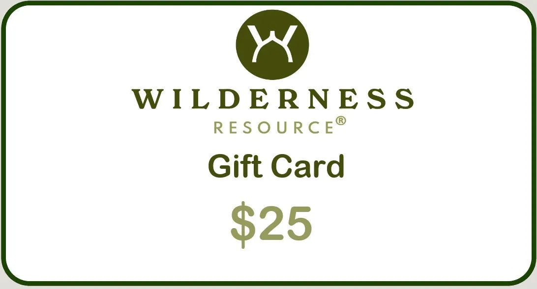 Assorted gift cards displayed, denominations $25 to $1000, ideal for purchasing camping and glamping essentials at Wilderness Resource.