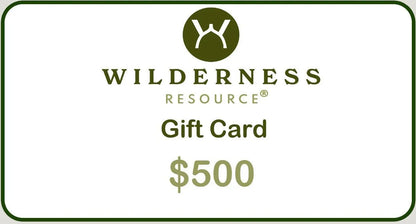 A variety of Wilderness Resource gift cards, with values ranging from $25 to $1000, catering to different needs of camping aficionados.