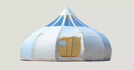 The Astral luxury glamping tent showcasing its unique, innovative design for all-season durability, featuring waterproof, UV-resistant, and windproof qualities